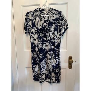 Whistles Tropical Printed Women's 2 T Shirt Dress Oversized Blue White Vacation